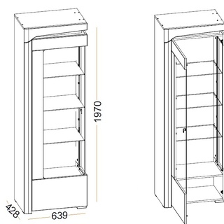 witryna 63 ,9 słupek przeszklony Theo THW-1L zamykany regał z szybą