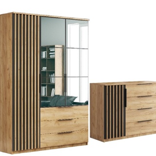 szafa 150 z lustrem loft Sorento lamele szuflady półki drążek nowoczesna