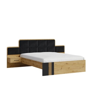łóżko 160 z lamelami szafkami nocnymi zagłówkiem tapicerowanym Molto B 160x200 nowoczesne artisan - czarny loft do sypialni