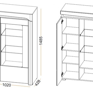 witryna 102 niska Theo THW-2P szafka komoda przeszklona wysoka biała