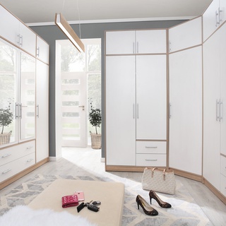 szafa 100 dwudrzwiowa ubraniowa Smart SR3 z szufladami drążkiem półką dąb sonoma + biały do pokoju przedpokoju sypialni korytarz