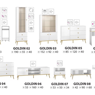 komoda 160 na nóżkach złotych Goldin 04 duża szeroka szafka biała