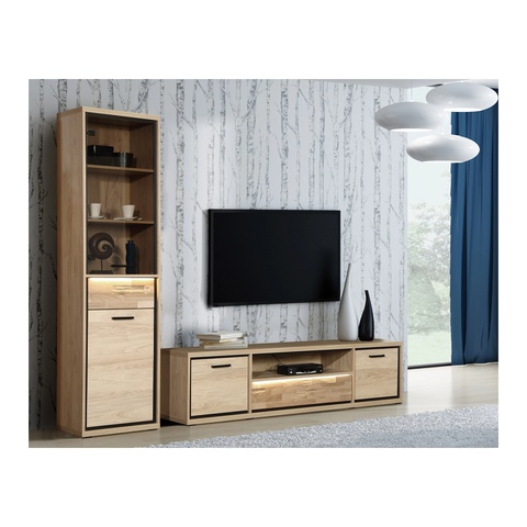 Zestaw Mebli mały komplet MEDIOLAN 2 witryna rtv szafka do pokoju