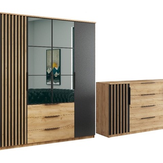 szafa 200 czterodrzwiowa Sorento z lustrem lamelami szufladami loft