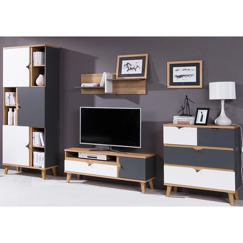 Zestaw na nóżkach komplet MEMONE 14 rtv komoda regał meblościanka