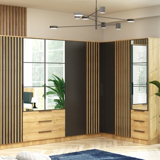 szafa 200 czterodrzwiowa Sorento z lustrem lamelami szufladami loft
