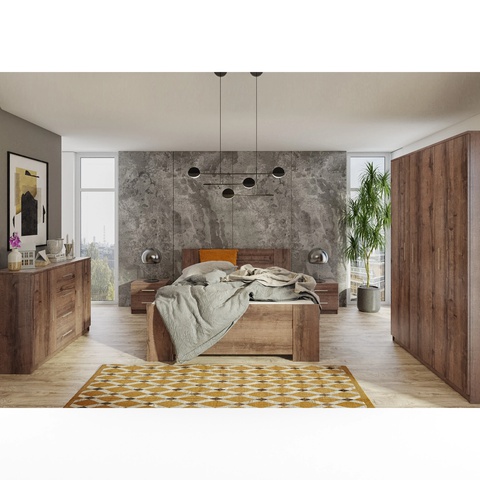 Zestaw sypialniany BONO 7 łóżko z pojemnikiem stoli komoda szafa