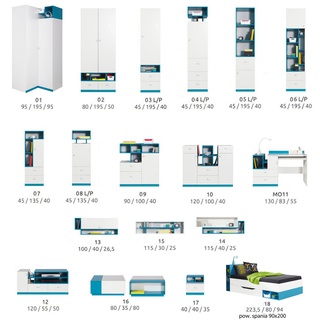 zestaw Mobi B2 łóżko szafka nocna komoda dla młodzieży dzieci
