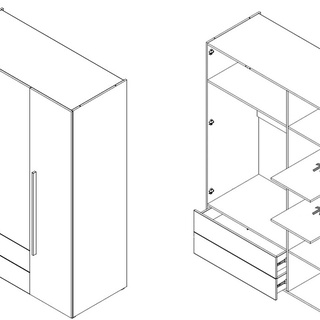 szafa 135 trzydrzwiowa Lorin 01 z szufladami półkami drążkiem do pokoju
