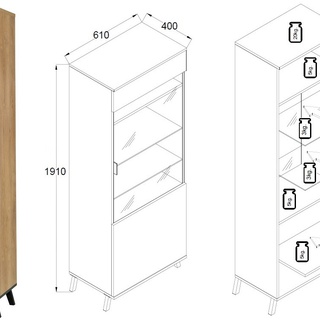 zestaw mebli loft John 1 komplet komoda witryna szafka rtv półka
