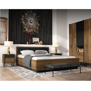 zestaw mebli sypialnia Prestigo 4 szafka łóżko szafa regał komplet loft orzech warmia san sebastian czarny do sypialni pokoju