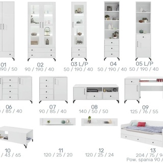 szafa 80 dwudrzwiowa na nóżkach Bergen 01 z szufladą biała w połysku