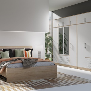 szafa 150 trzydrzwiowa Smart SR2 garderoba z szufladami drążkiem półkami sonoma + biały do sypialni pokoju korytarz