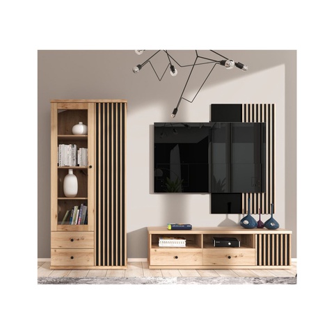 Zestaw nowoczesny CALI 2 loft witryna szafka rtv z nogami meblościanka