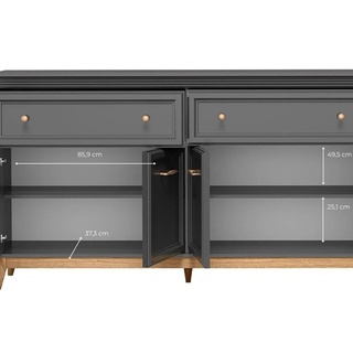 komoda 179 duża Terra 02 szeroka na nóżkach z szufladami półkami