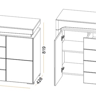 komoda 158 ,7 z szufladami półkami Theo THK-3 duża szeroka szafka biała