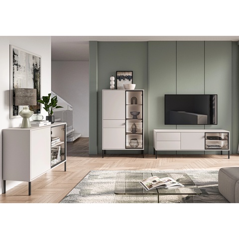 Zestaw nowoczesny z nogami BARNEE 2 witryna komoda rtv szafka