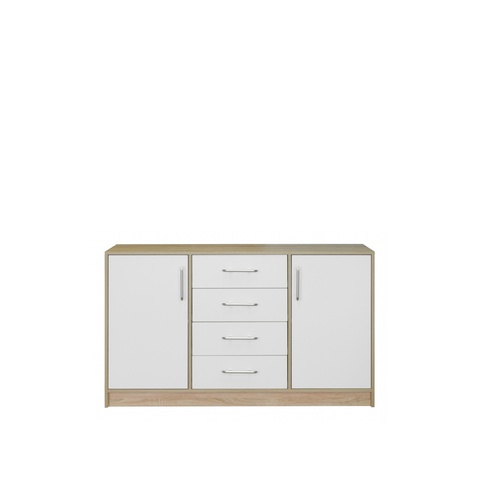 komoda 140 z szufladami drzwiami Smart SRK1 duża szafka szeroka sonoma + biały do pokoju salonu sypialni