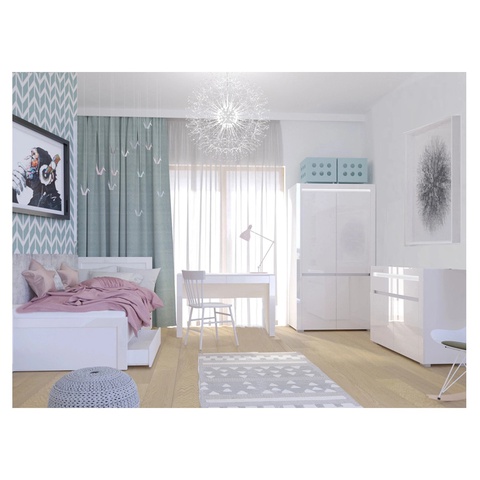 Zestaw nowoczesny ALASKA 9 biurko komoda łóżko szafa biała do pokoju