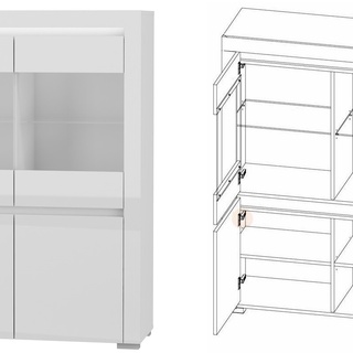 zestaw mebli pokojowych Alaska 1 witryna komoda rtv szafka ława biała