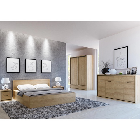 Zestaw duży MEDIOLAN 6 łóżko komoda szafa przesuwna do sypialni