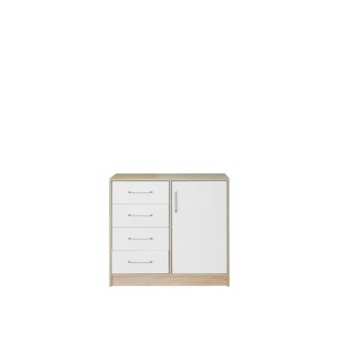 komoda 90 z szufladami półką drzwiami Smart SRK2 szafka sonoma + biały do pokoju sypialni biura