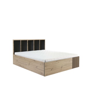 łóżko 140x200 sypialniane podnoszone z zagłówkiem tapicerowanym z lamelami Cali 16 140 małżeńskie małe loft do sypialni pokoju