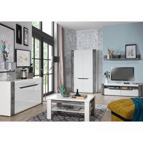 Zestaw mebli pokojowych BRANDO 2 komoda rtv szafka ława szafa biała