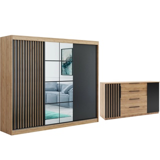 zestaw 363 nowoczesny duży Rocco 6 szafa z lustrem komoda do sypialni