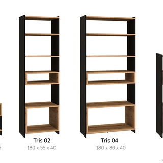 regał 55 Tris 05 mały niski otwarty słupek z półkami do pokoju sypialni biura