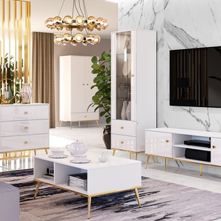 komoda 120 z szufladami Goldin 05 szafka glamour biała połysk