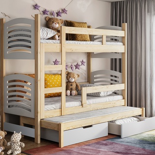 łóżko 75x160 piętrowe trzyosobowe Oli 3os z materacami dla dzieci