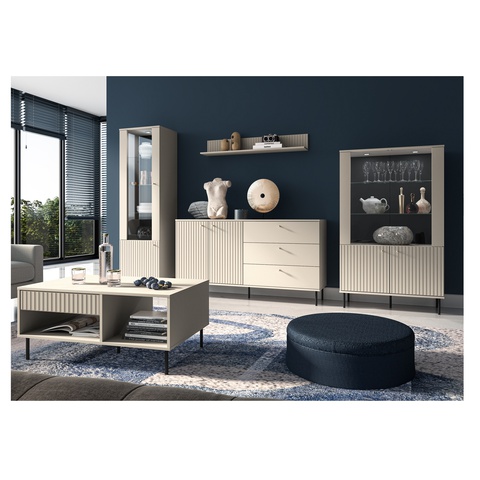 Zestaw Mebli nowoczesnych z nogami SOPHIE 3 meblościanka glamour z ławą witryna komoda kaszmir cashmere do pokoju salonu