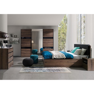 zestaw Denver 6 szafa z lustrem łóżko z pojemnikiem komoda do sypialni