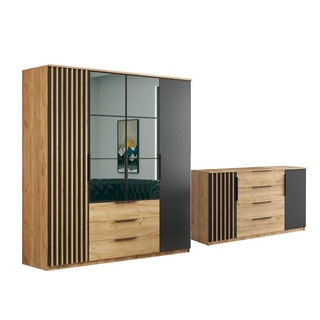 zestaw 360 duży Sorento 4 komoda 160 szafa 200 z lamelami loft