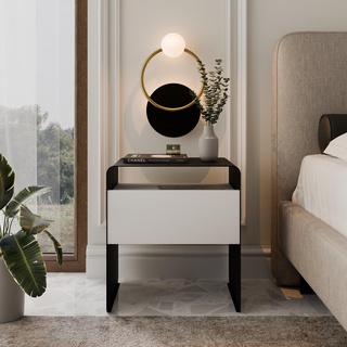 stolik 45 nowoczesny z szufladą Soha metalowy loft do pokoju sypialni