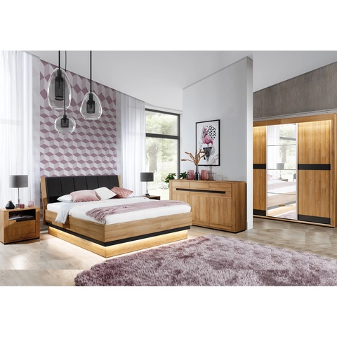 Zestaw duży sypialniany YORK 4 łóżko komoda szafa przesuwna z lustrem