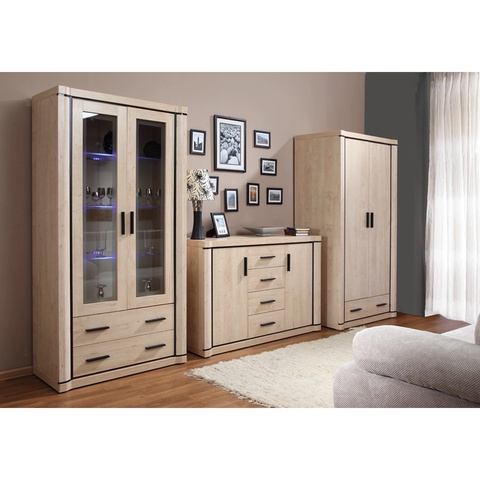 Zestaw mebli DALLAS 1 witryna komoda szafa meblościanka sonoma trufla