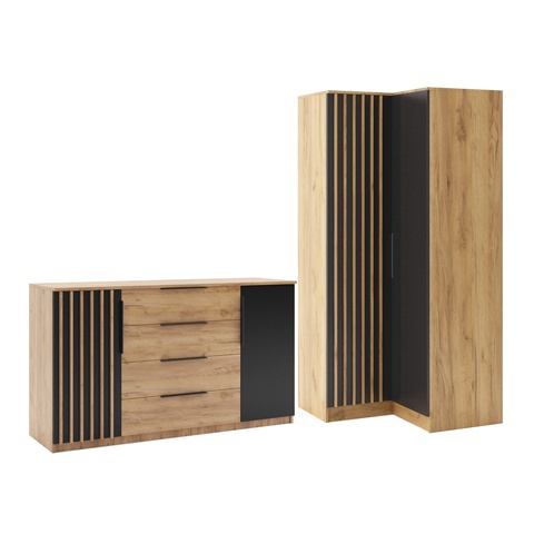 Zestaw 260 szafa narożny komoda SORENTO 12 z lamelami szufladami