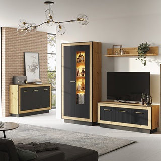 zestaw mebli Fox 2 dąb artisan / hunton / czarny meblościanka segment komplet do salonu pokoju