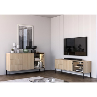 komoda 160 nowoczesna przeszklona Barnee 02 szafka szeroka z szybą