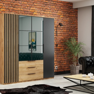 szafa 200 czterodrzwiowa Sorento z lustrem lamelami szufladami loft