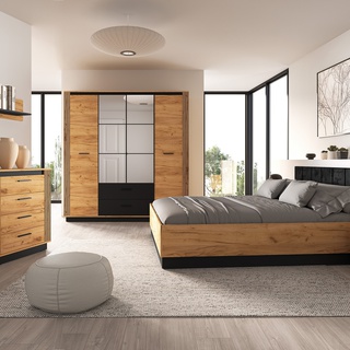 szafa 200 duża z lustrem szufladami Urso 01 loft lamele frezowana