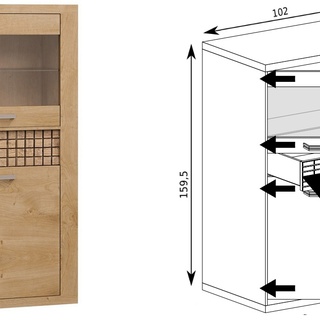 witryna 102 dwudrzwiowa niska Natural 05 szafka komoda wysoka