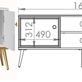 szafka 160 rtv na nóżkach złotych Goldin 06 stolik pod tv telewizyjny biały połysk glamour do pokoju salonu