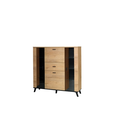 Komoda 131 duża wysoka JOHN 03 z barkie przeszklona szafka na nogach