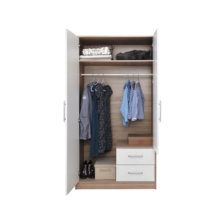 szafa 100 z lustrem szufladami dwudrzwiowa Smart SRL3 uchylna garderoba ubraniowa do sypialni pokoju salonu przedpokoju korytarz