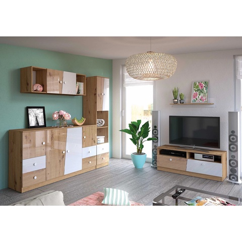 Zestaw mebli pokojowych NERO 1 komoda rtv szafka regał w połysku