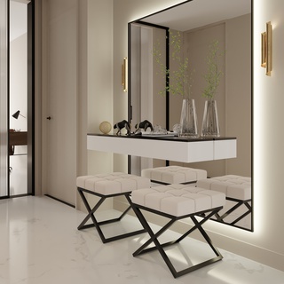 pufa 45 pikowana X siedzisko tapicerowane metalowe nogi stołek