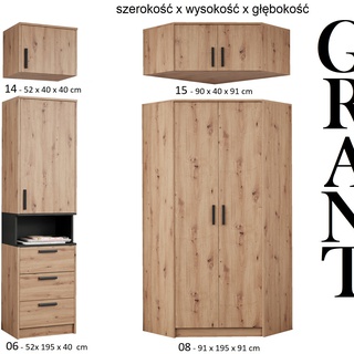 zestaw narożna garderoba z nadstawką Grant 12 wysoka rogowa szafa
